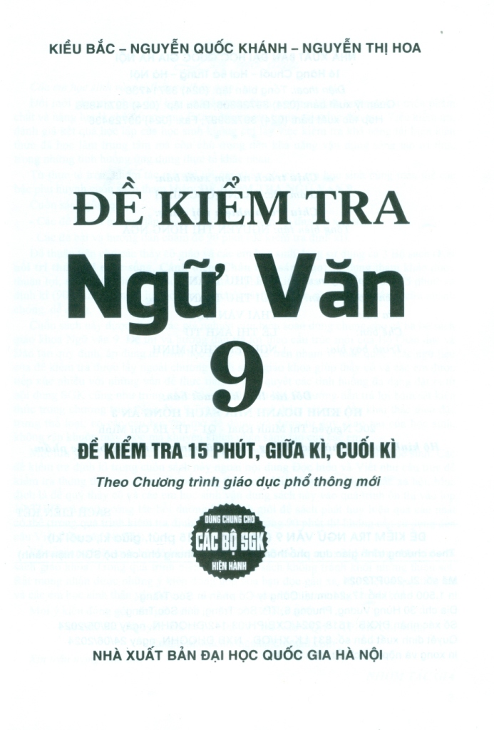 ĐỀ KIỂM TRA NGỮ VĂN LỚP 9 (Kiểm tra 15 phút, giữa kì, cuối kì) - Dùng chung cho các bộ SGK hiện hành